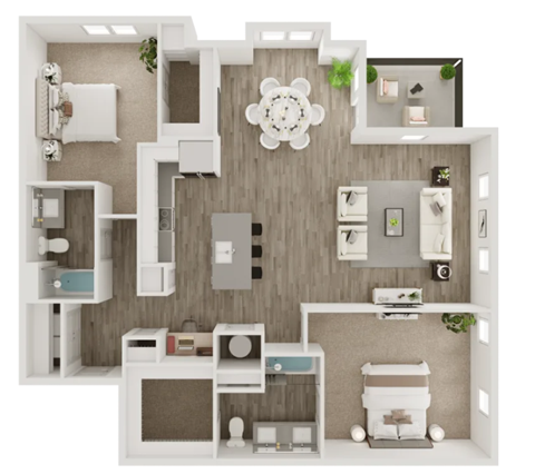 Floor plan for 2 beds, 2 baths, 1503 sqft